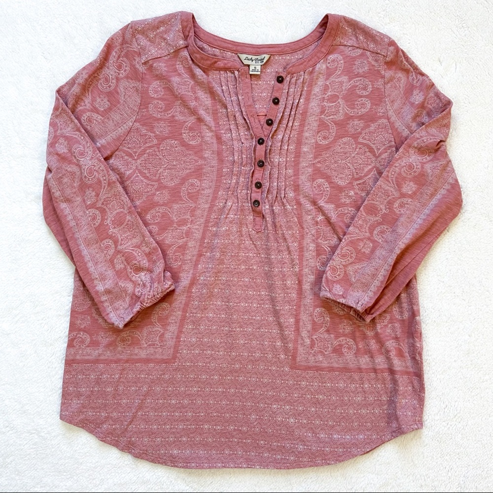 Lucky Brand Henley 3/4 sleeve button up top